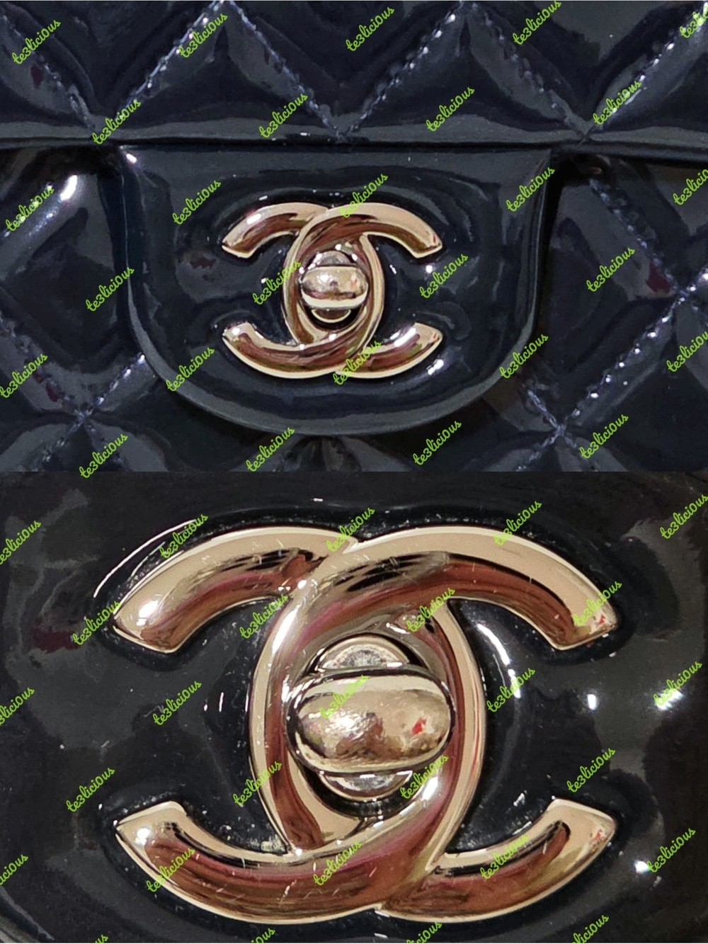 CHANEL 14b QUILTED PATENT LEATHER NAVY MEDIUM CLASSIC FLAP BAG *100% AUTHENTIC* - Picture 2 of 16